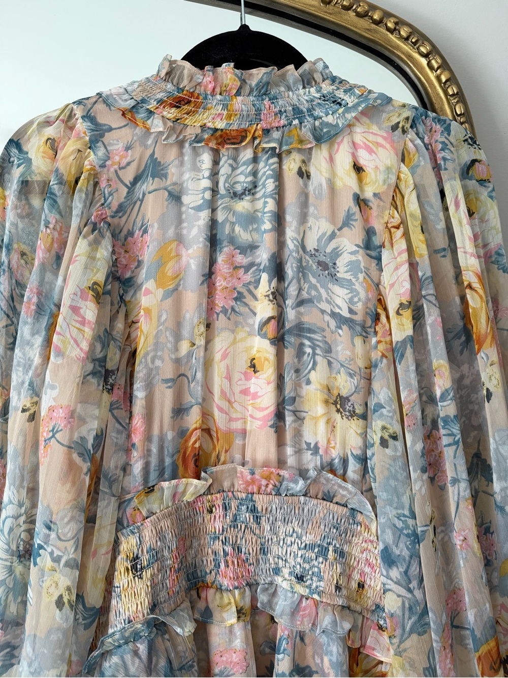 Elliatt Pastel Floral High-Low Chiffon Dress - Blush, Yellow, Blue - Picture 9 of 10